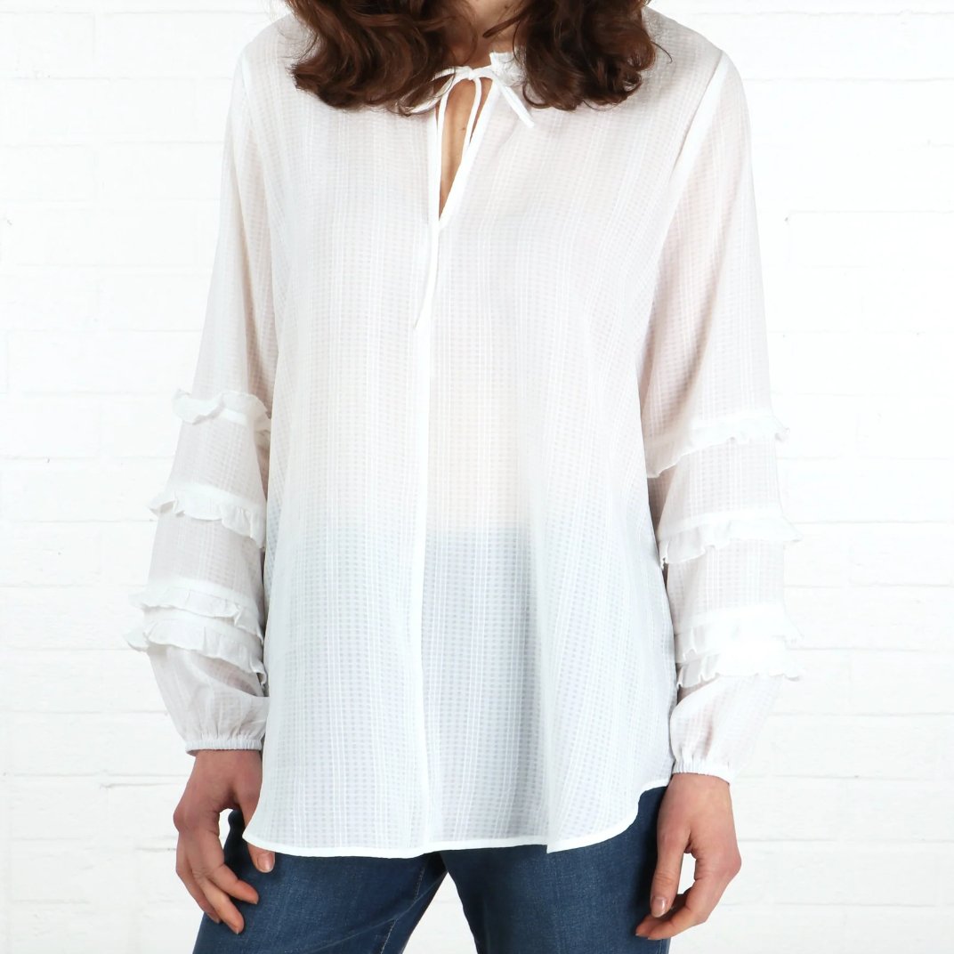 Frill Sleeve Grandad Collar Shirt - Main Image