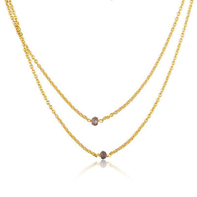 Gold Double Chain Necklace with Labradorite Detail - Hauslife
