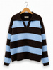 Striped Knit Polo-Collar Sweater AP217: Brown / Standard / One size