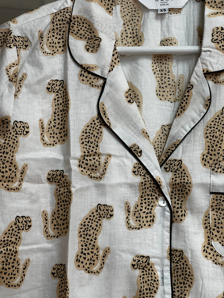 Cotton Pyjama Shorts Set - White Cheetahs