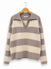 Striped Knit Polo-Collar Sweater AP217: Brown / Standard / One size
