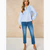 Embroidered Pinstripe Long Sleeve Cotton Shirt in Blue