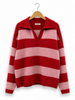 Striped Knit Polo-Collar Sweater AP217: Brown / Standard / One size