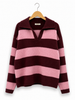 Striped Knit Polo-Collar Sweater AP217: Brown / Standard / One size