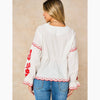 Embroidered Floral Front Tie Cotton Shirt in White