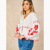 Embroidered Floral Front Tie Cotton Shirt in White
