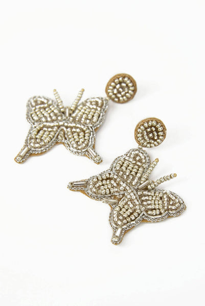SILVER BEADED BUTTERFLY DROPS