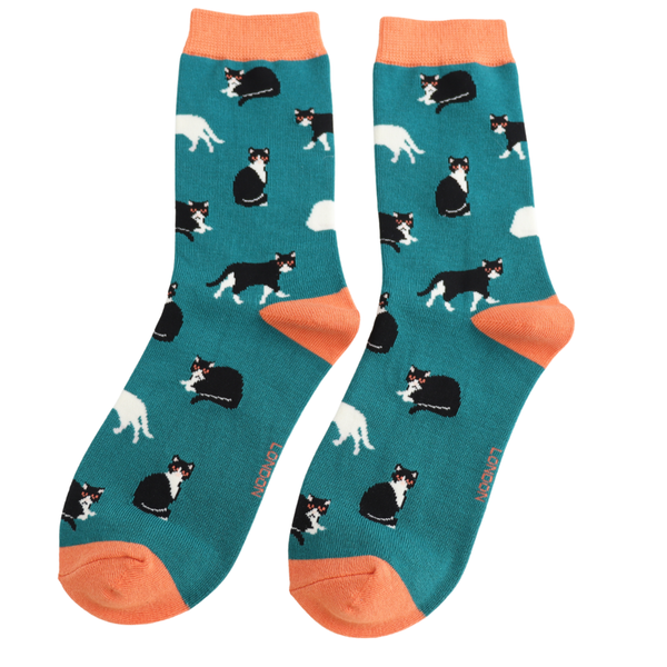 Ladies' Bamboo Socks - Black & White Cats