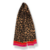 Leopard Print Cashmere Blend Scarf – Pink Stripe Border