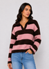 Striped Knit Polo-Collar Sweater AP217: Brown / Standard / One size