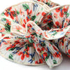 Extra Large Double Layered Flower Print White Ribbed Scrunchie