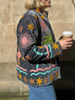 Embroidered Velvet Suzani Jacket - Grey Palms and Sun