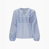 Embroidered Pinstripe Long Sleeve Cotton Shirt in Blue