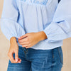 Embroidered Pinstripe Long Sleeve Cotton Shirt in Blue