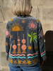 Embroidered Velvet Suzani Jacket - Grey Palms and Sun