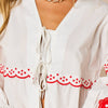 Embroidered Floral Front Tie Cotton Shirt in White