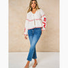 Embroidered Floral Front Tie Cotton Shirt in White