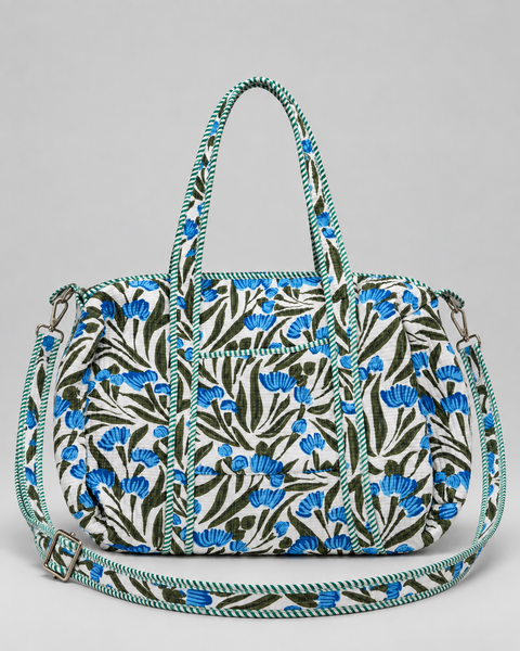 Quilted Cotton Duffle Bag - Blue Meadow