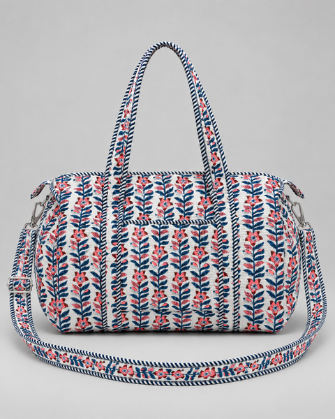 Quilted Cotton Duffle Bag - Coral Garden
