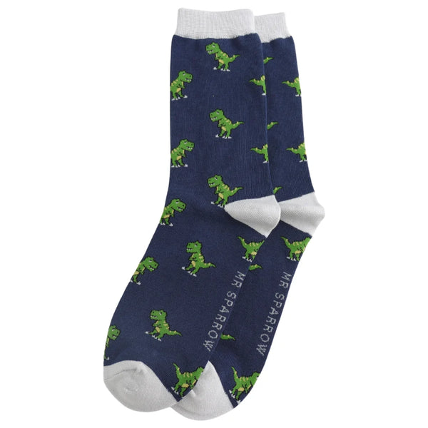 Men's Bamboo Socks - Navy Dinosaurs