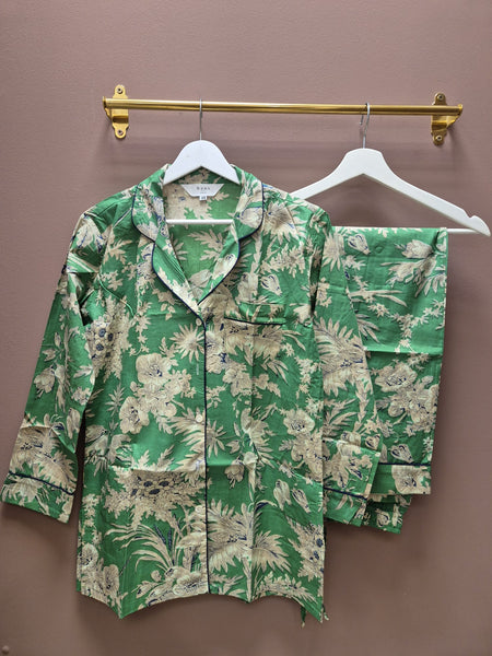 Cotton Pyjama Set - Emerald Toile de Jouy