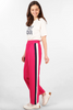 Wide Leg Double Stripe Trousers - Hot Pink