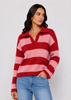 Striped Knit Polo-Collar Sweater AP217: Brown / Standard / One size