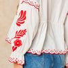 Embroidered Floral Front Tie Cotton Shirt in White