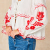 Embroidered Floral Front Tie Cotton Shirt in White