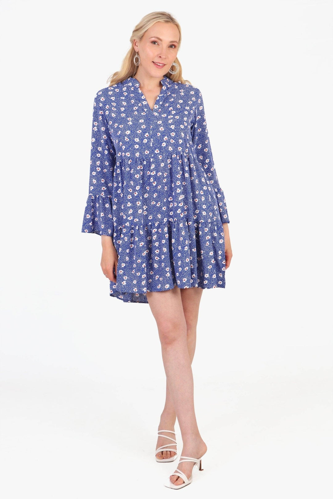 Alison Tiered Mini Dress - Blue, Spotted Daisy - Hauslife