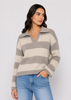 Striped Knit Polo-Collar Sweater AP217: Brown / Standard / One size