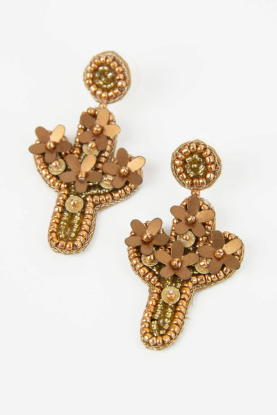 Beaded Gold Cactus Earrings - Hauslife