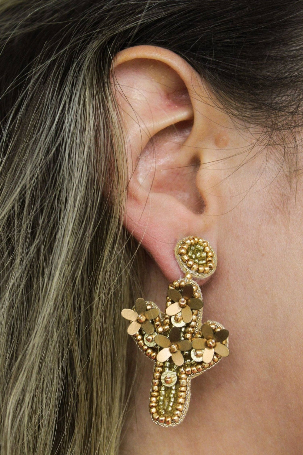 Beaded Gold Cactus Earrings - Hauslife