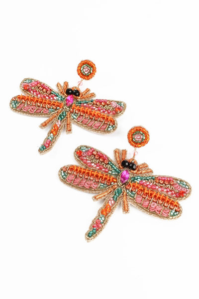 Beaded Pink Dragonfly Earrings - Hauslife