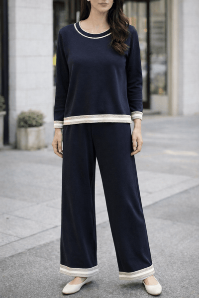 Black Knit Co - ords with White Striped Border - Hauslife