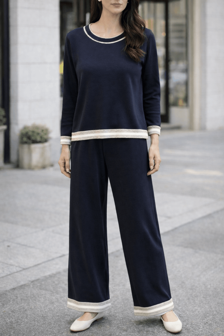 Black Knit Co - ords with White Striped Border - Hauslife