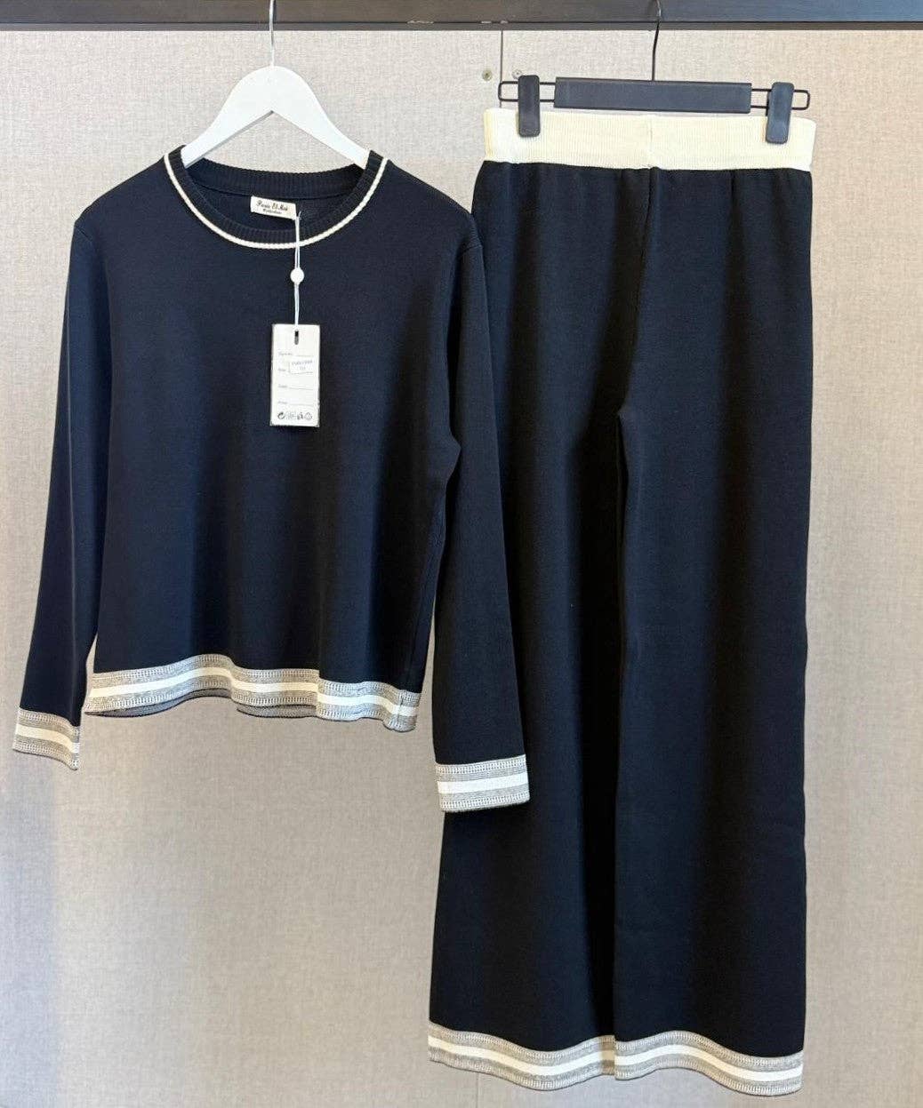 Black Knit Co - ords with White Striped Border - Hauslife