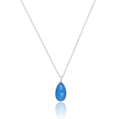 Blue Chalcedony pear Gemstone with a Silver Chain Necklace - Hauslife