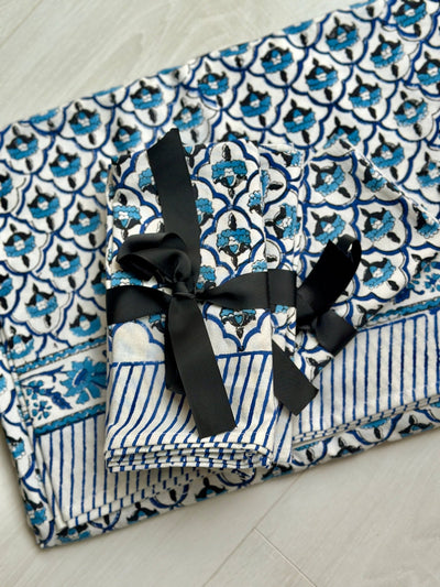Blue Floral Handblock Napkin Pair - Hauslife