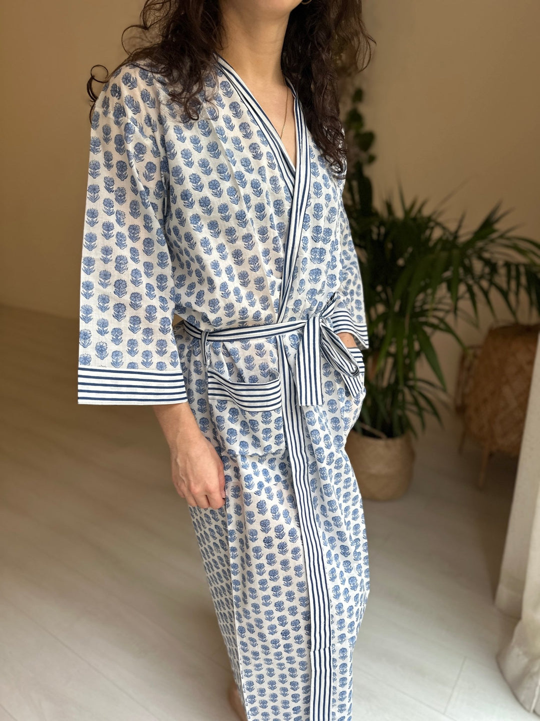 Blue Hand Block Cotton Kimono - Hauslife