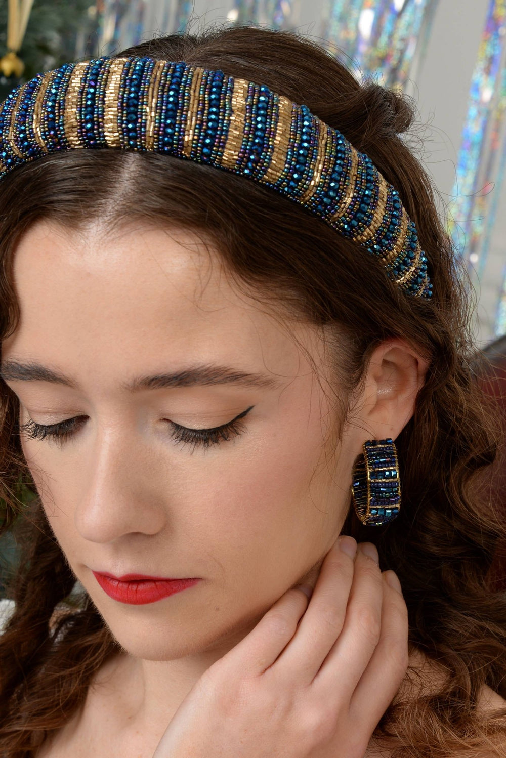 BLUE HOOP WRAPPED BEADED EARRINGS - Hauslife
