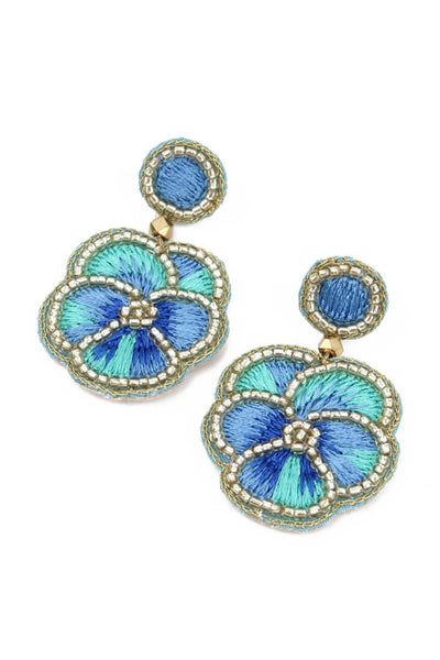BLUE PANSY BEADED EARRINGS - Hauslife