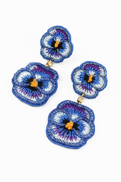 Blue Pansy Beaded Flower Earrings - Hauslife