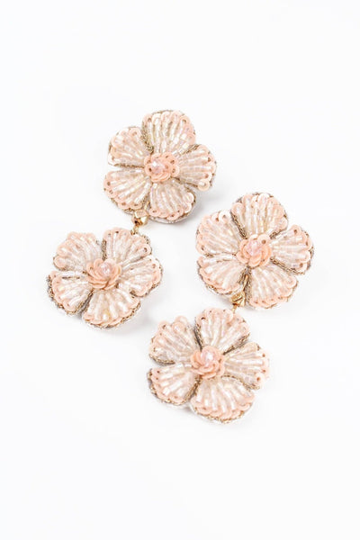 Blush Pink Floral Drop Beaded Earrings - Hauslife