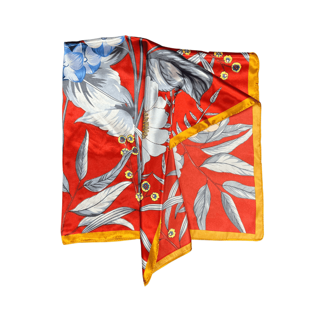 Botanic Floral Pattern Silk Touch Square Scarf - Hauslife