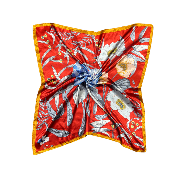 Botanic Floral Pattern Silk Touch Square Scarf - Hauslife