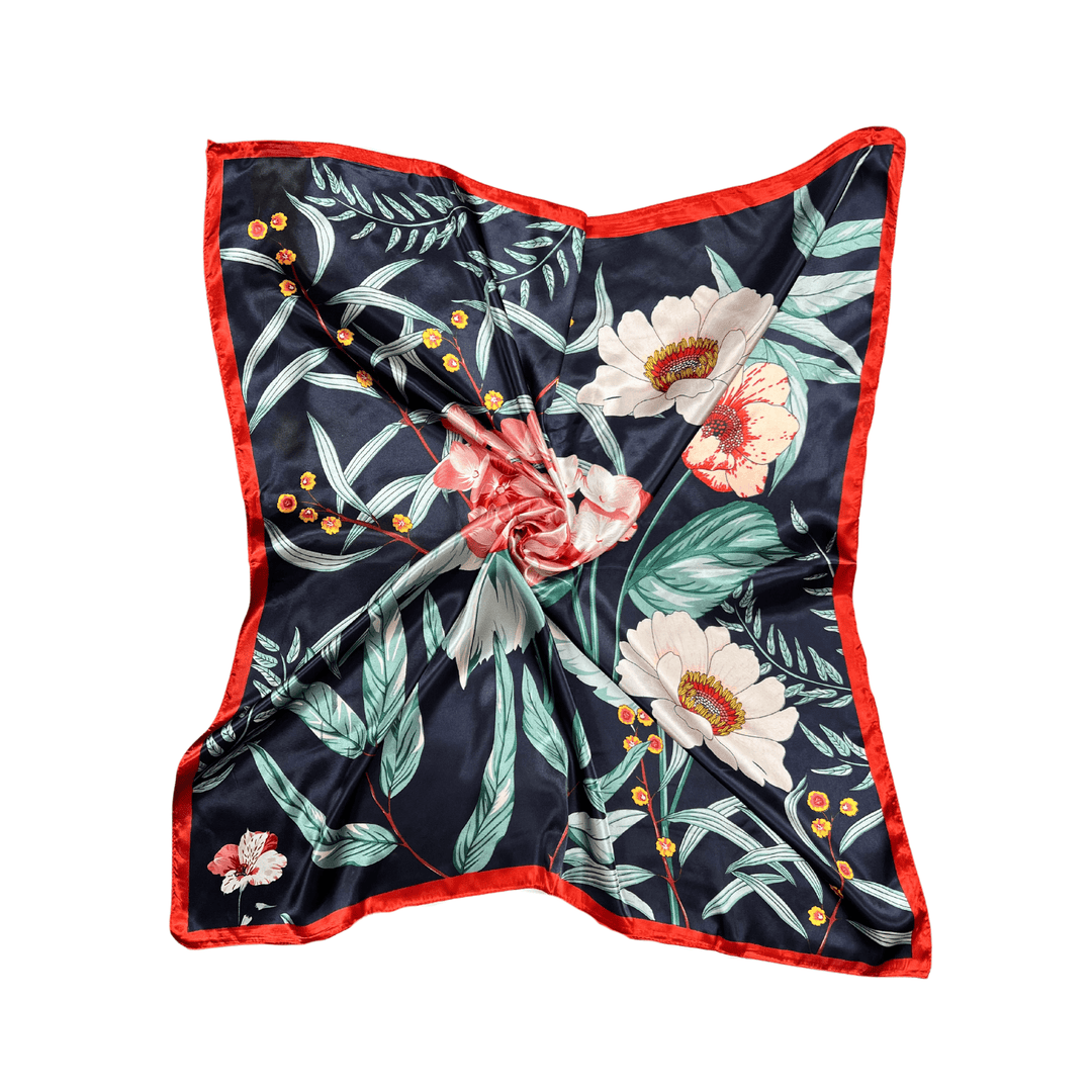 Botanic Floral Pattern Silk Touch Square Scarf - Hauslife