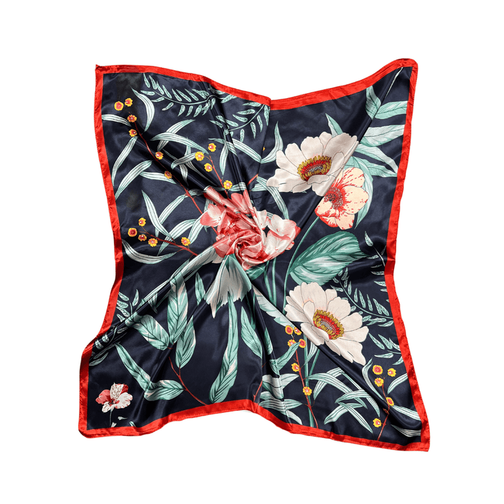 Botanic Floral Pattern Silk Touch Square Scarf - Hauslife