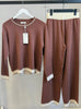 Brown Knit Co - ords with Cream Striped Border - Hauslife