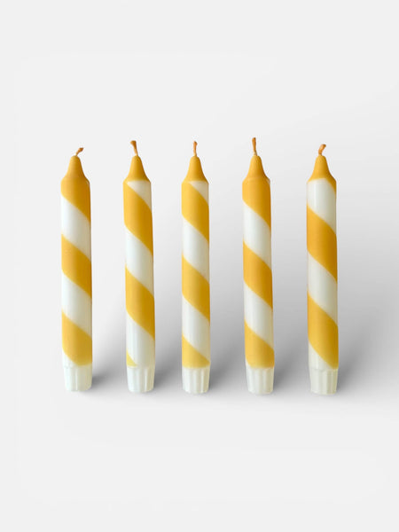 Butter Yellow & White Candy Cane Stripe Hand Dipped Candles  - Hauslife